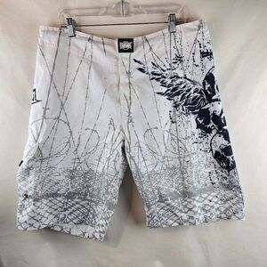 MMA Elite Fight Shorts Mens Large White Black Trunks Boardshorts Skull Y2k Swim
